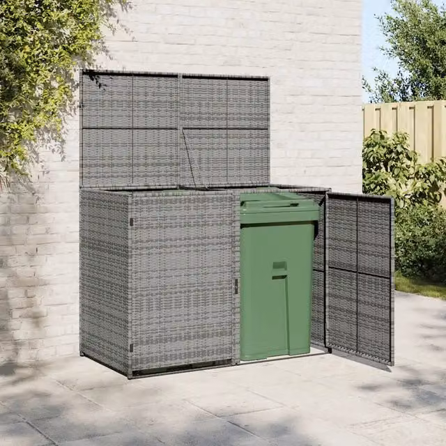 Copribidone Rifiuti Doppio in Polyrattan Antracite 148x77x111cm 46463