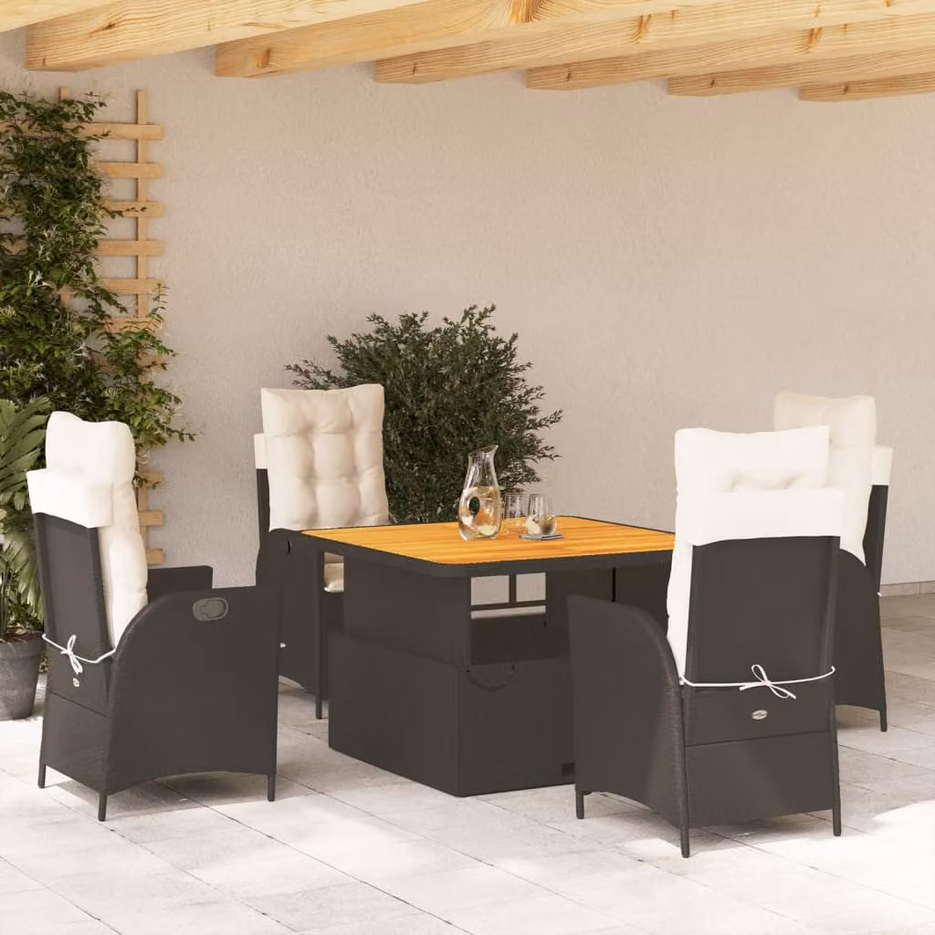 Set da Pranzo da Giardino vidaXL in Legno di Acacia Oliato e Polyrattan 5 pz – 1