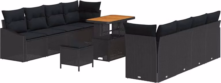 Set Divano da Giardino con cuscino 11 pcs Nero polyrattan