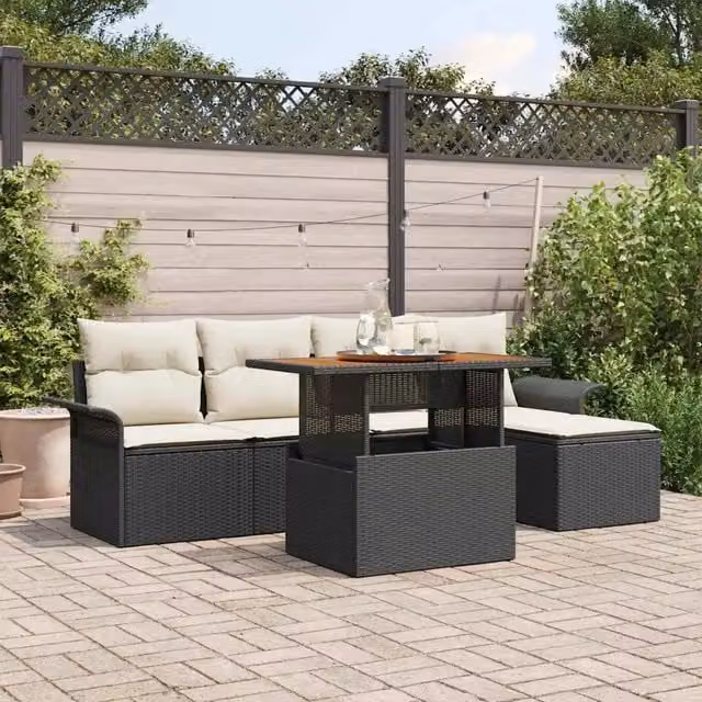 Set Divano da Giardino 6 pz Nero e crema 3349319