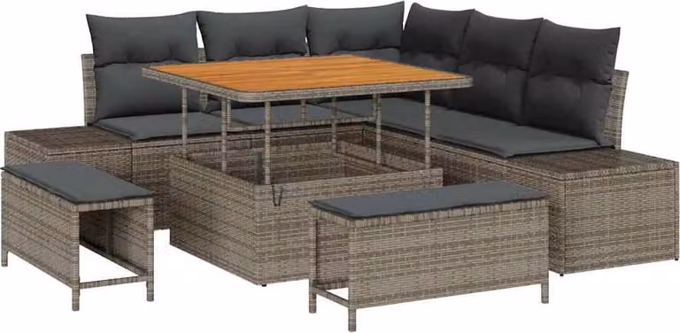 Set Divano da Giardino con cuscino 8 pcs Grigio Poly Rattan