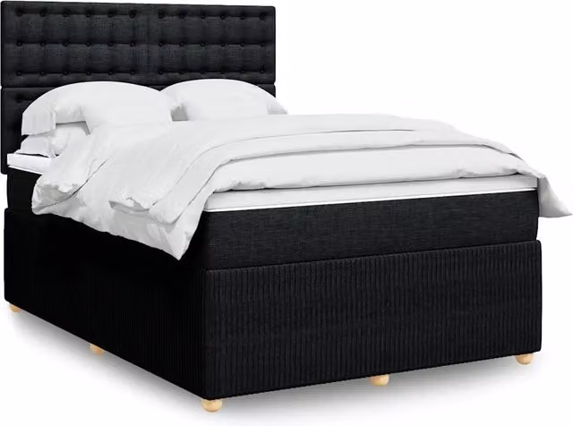 Letto con Giroletto a Molle e Materasso vidaXL in Tessuto Nero e Bianco L/P/H: 140 x 190 x 150,5 cm – 1