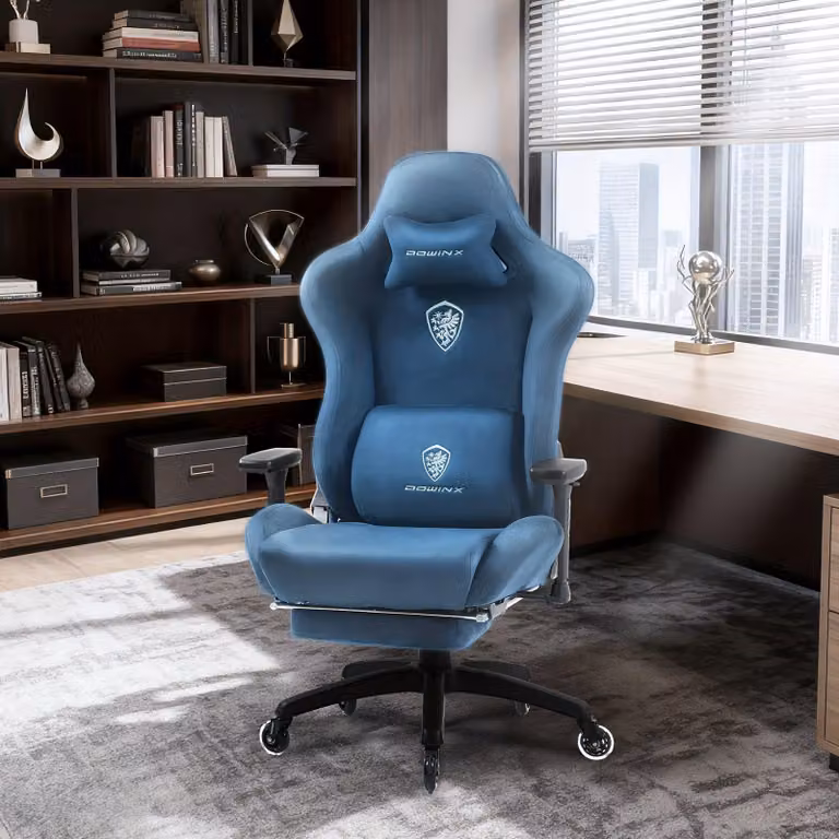 Sedia da gaming – Ergonomica, con braccioli 3D regolabili e poggiapiedi – Blu