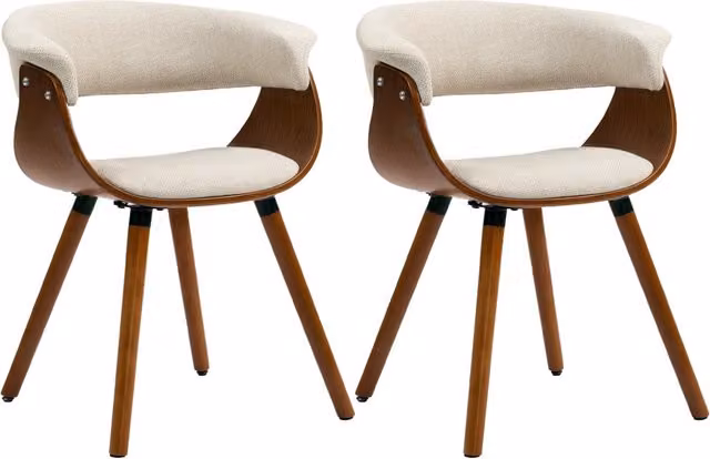 Sedie da pranzo imbottite con schienale curvo e gambe in legno massello ¨C Minimal ¨C Beige