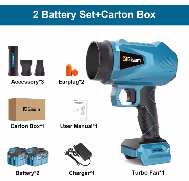 Soffiatore e turbina a batteria - Modello X50 Pro Turbo - Motore brushless da 18V - Dispositivo portatile - Compatibile con batterie 18V Makita - Senza batteria - Versione 2 con batteria