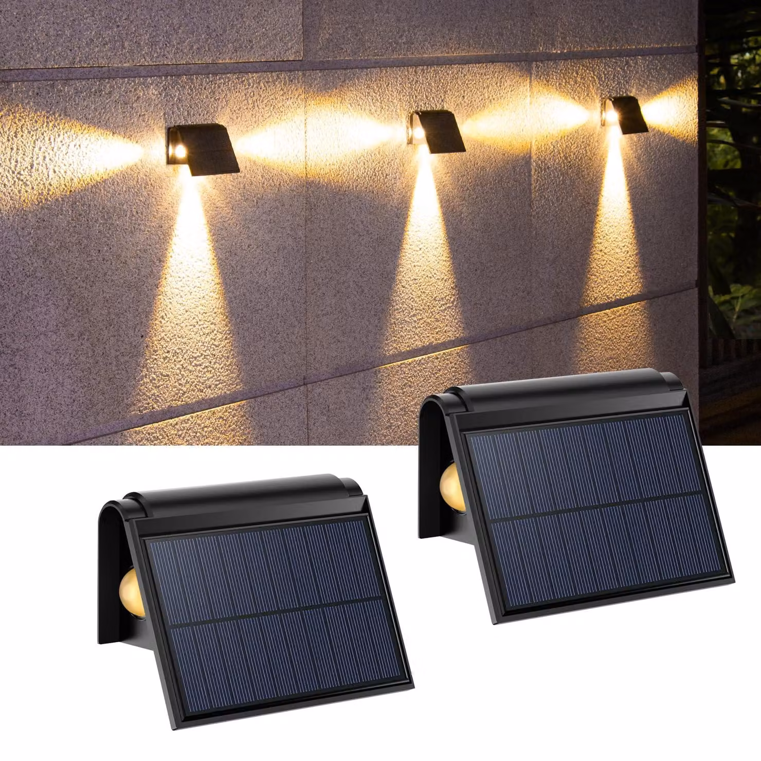 Lampade solari, set da 2, con illuminazione da tre lati, luce bianco caldo, grado di protezione IP54