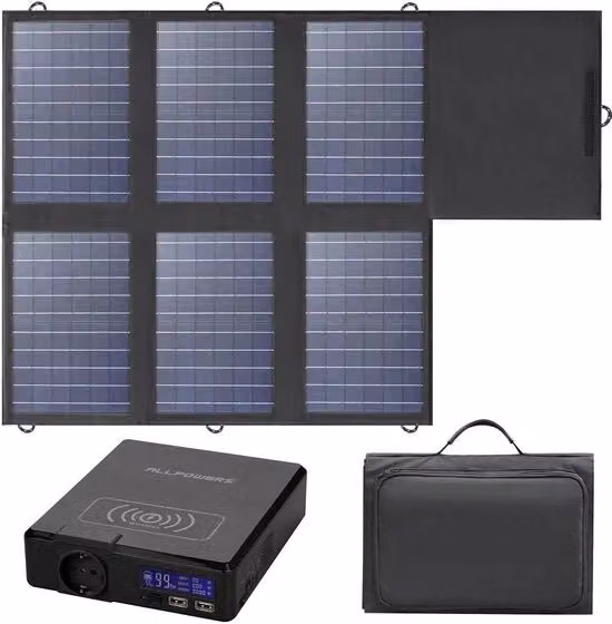 Centrale di Potenza Portatile AP-POWER con Pannello Solare Ripiegabile da 200W, Capacità 41600mAh e Uscite USB-C e USB-A, Nero