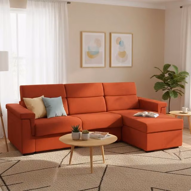 Divano Letto Ganzaria DMORA con Penisola Sfoderabile, Made in Italy, Arancione, L/P/H: 285 x 160 cm – 1