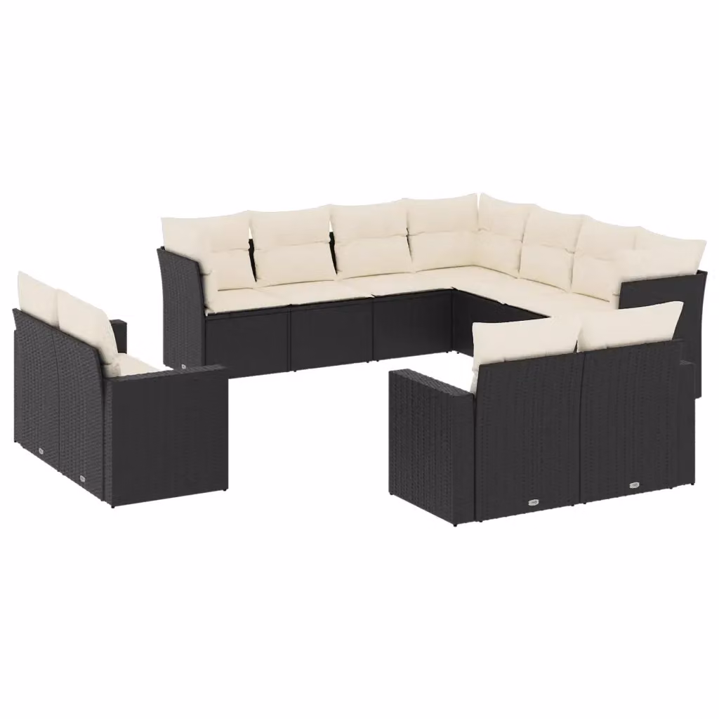 vidaXL Set Divani da Giardino a L 11 pz in Polyrattan Nero con Cuscini Imbottiti e Rivestimenti Rimovibili – 2