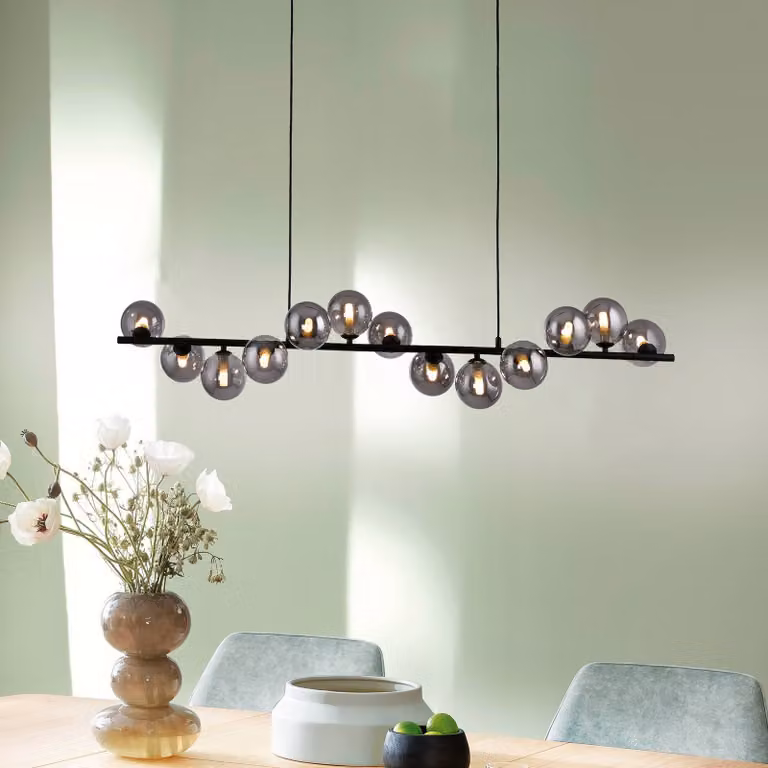 SCHÖNER WOHNEN-Kollektion Lampada a sospensione in vetro Dubai, Nero, Soggiorno / Sala da pranzo, Metallo, Moderno, Lampada a sospensione