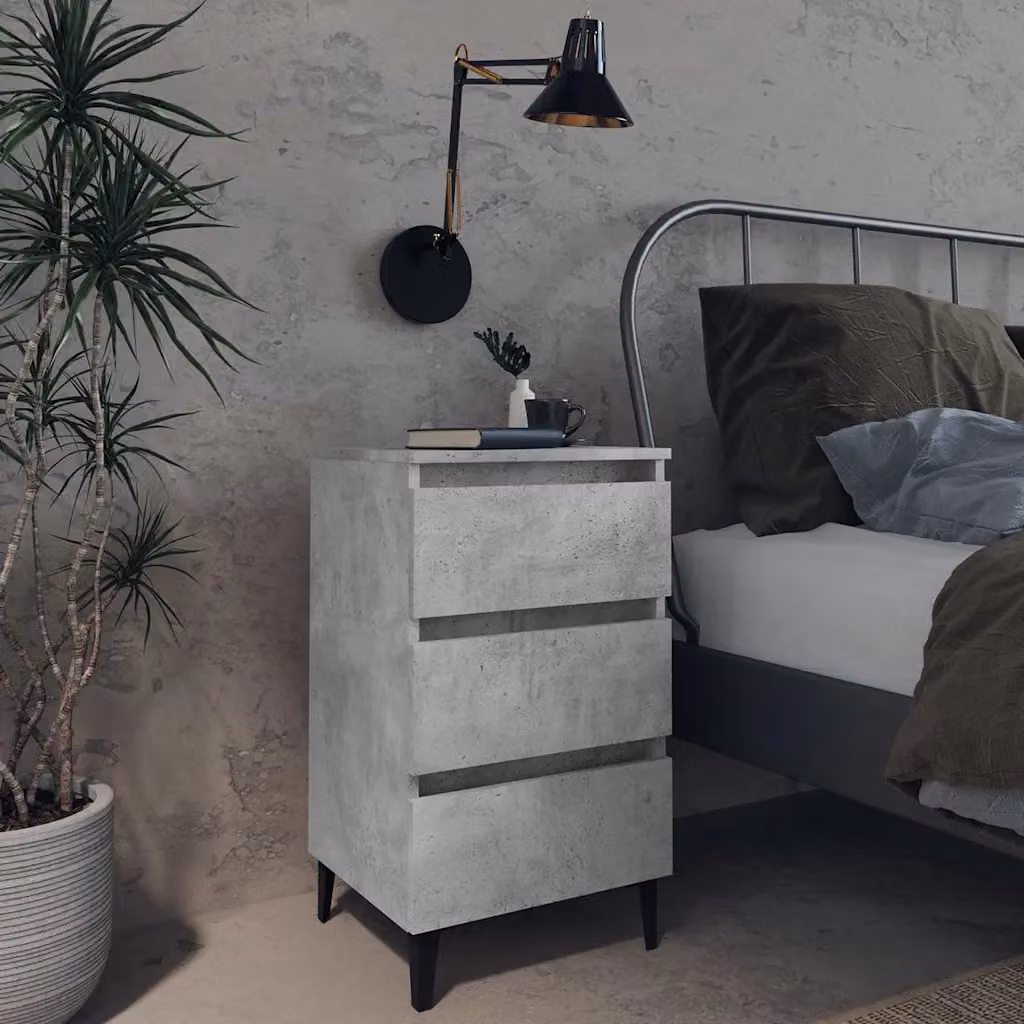 Comodino vidaXL in stile industriale con gambe in metallo, Grigio Cemento, L 40 cm x P 35 cm x H 69 cm