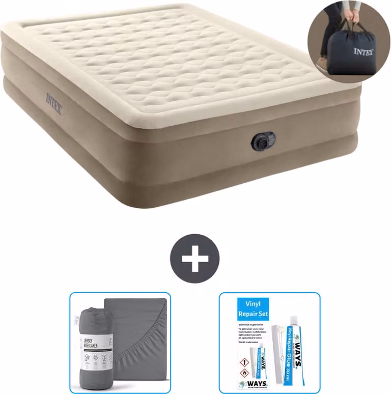 Lettino Intex - 2 persone - 152 x 203 x 46 cm - Beige - Incluso pompa - lenzuolo e kit di riparazione