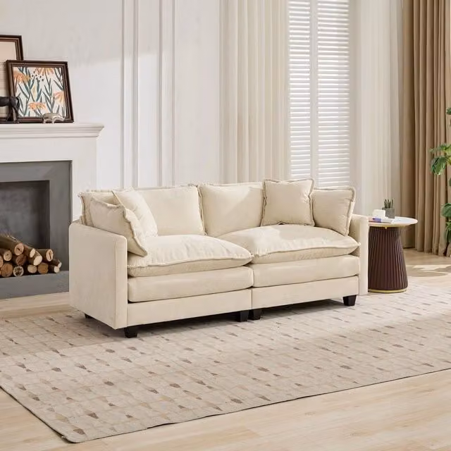 Divano 2 Posti con Poggiapiedi ¨C Xylo ¨C Tessuto Chenille Beige