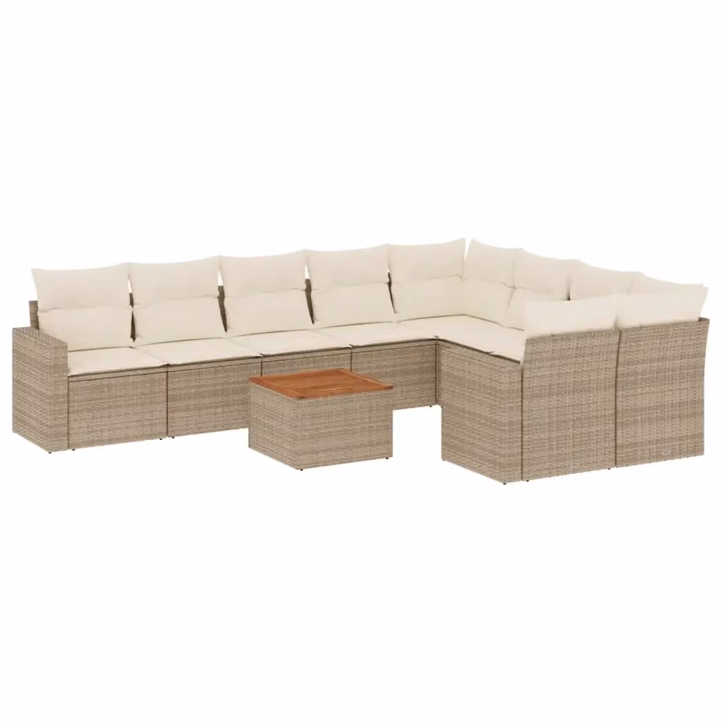 Set Divano da Giardino a L vidaXL in Polyrattan con Cuscini Beige e Tavolino da Esterno 10 Pezzi – 2