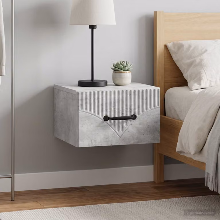 Set di 2 Mobiletti da notte sospesi vidaXL in stile moderno, Grigio Cemento, L: 34,5 cm, P: 33 cm, H: 20 cm