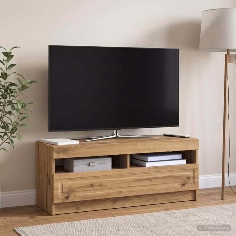 Mobile TV Stand vidaXL in legno ingegnerizzato Rovere, marrone, con illuminazione integrata e scomparti multimediali