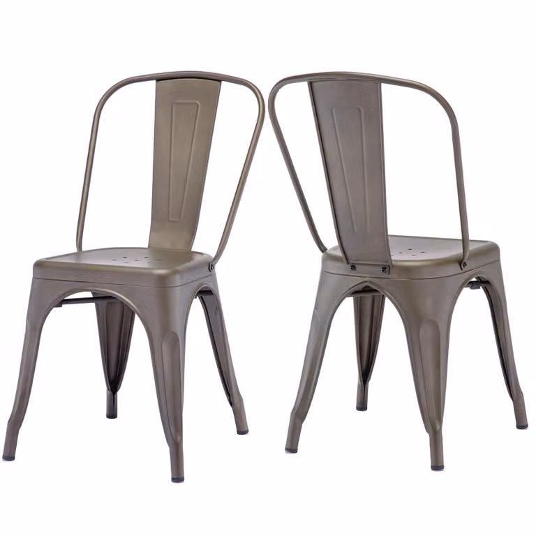 Duhome sedia in metallo bistrot set di 2 sedie da pranzo in ferro con schienale, sedie da cucina impilabili design industriale, marrone opaco/metallico
