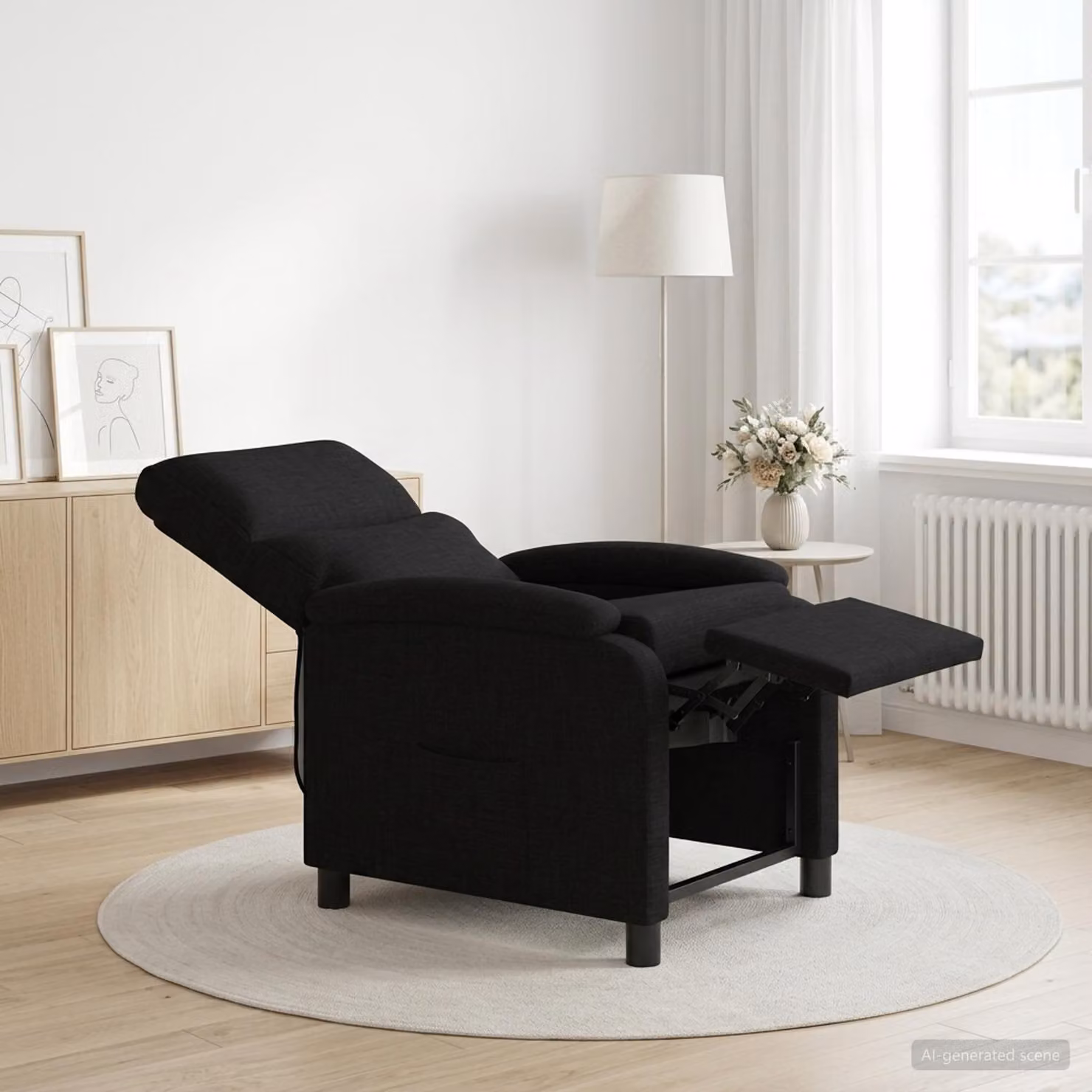 Poltrona reclinabile relax vidaXL in tessuto nero con braccioli e design moderno