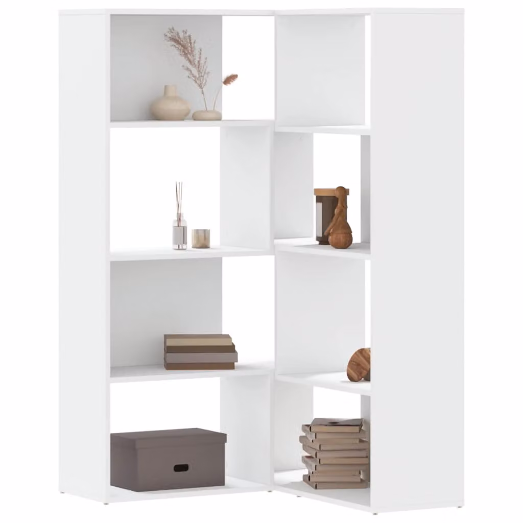 vidaXL Libreria Angolare a 4 Ripiani Bianca in Legno e MDF L/P/H: 85 x 85 x 140 cm