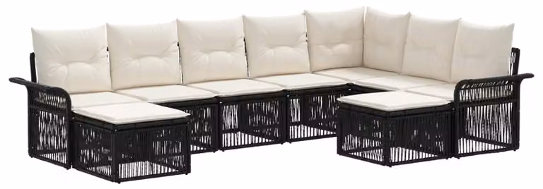 Set da giardino composto da 9 pezzi, in rattan sintetico nero e crema