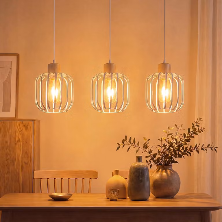 Lampada a sospensione ZMH, tavolo da pranzo, 3 luci, design moderno, lampada a sospensione per sala da pranzo, attacco E27, colore bianco. Lampada a sospensione per cucina, adatta per legno, soggiorno, camera da letto, isola della cucina, cucina