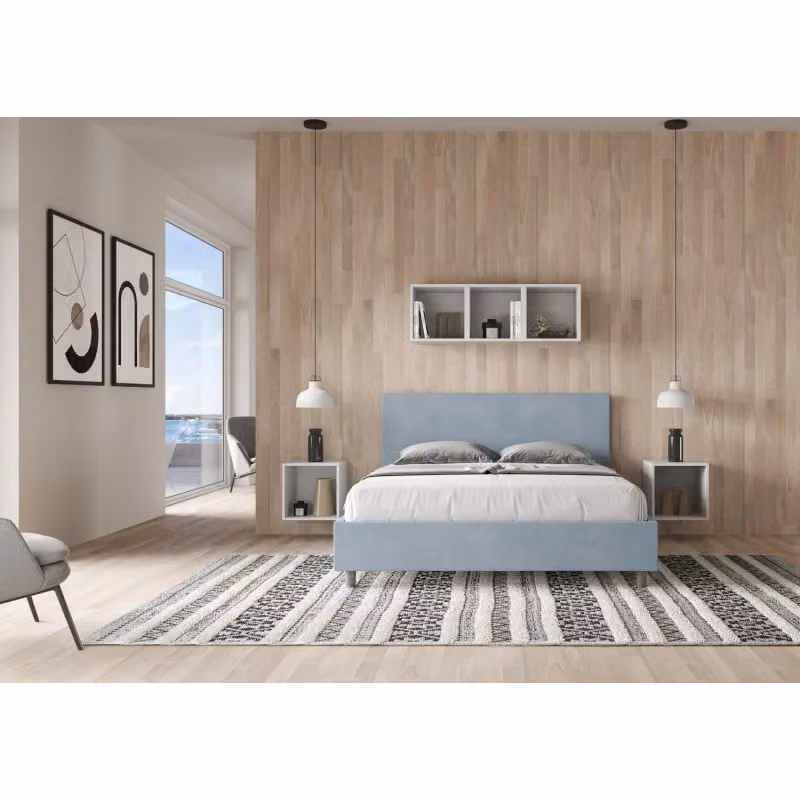 Letto matrimoniale alla francese Adele Ityhome imbottito in microfibra azzurro L/P/H: 150 x 200 x 106 cm – 2
