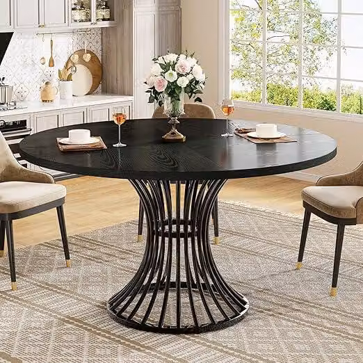 Tribesigns Tavolo da pranzo rotondo, per 4-6 persone, 120 cm tavolo da cucina rotondo per sala da pranzo, tavolo da pranzo industriale con base in metallo, nero