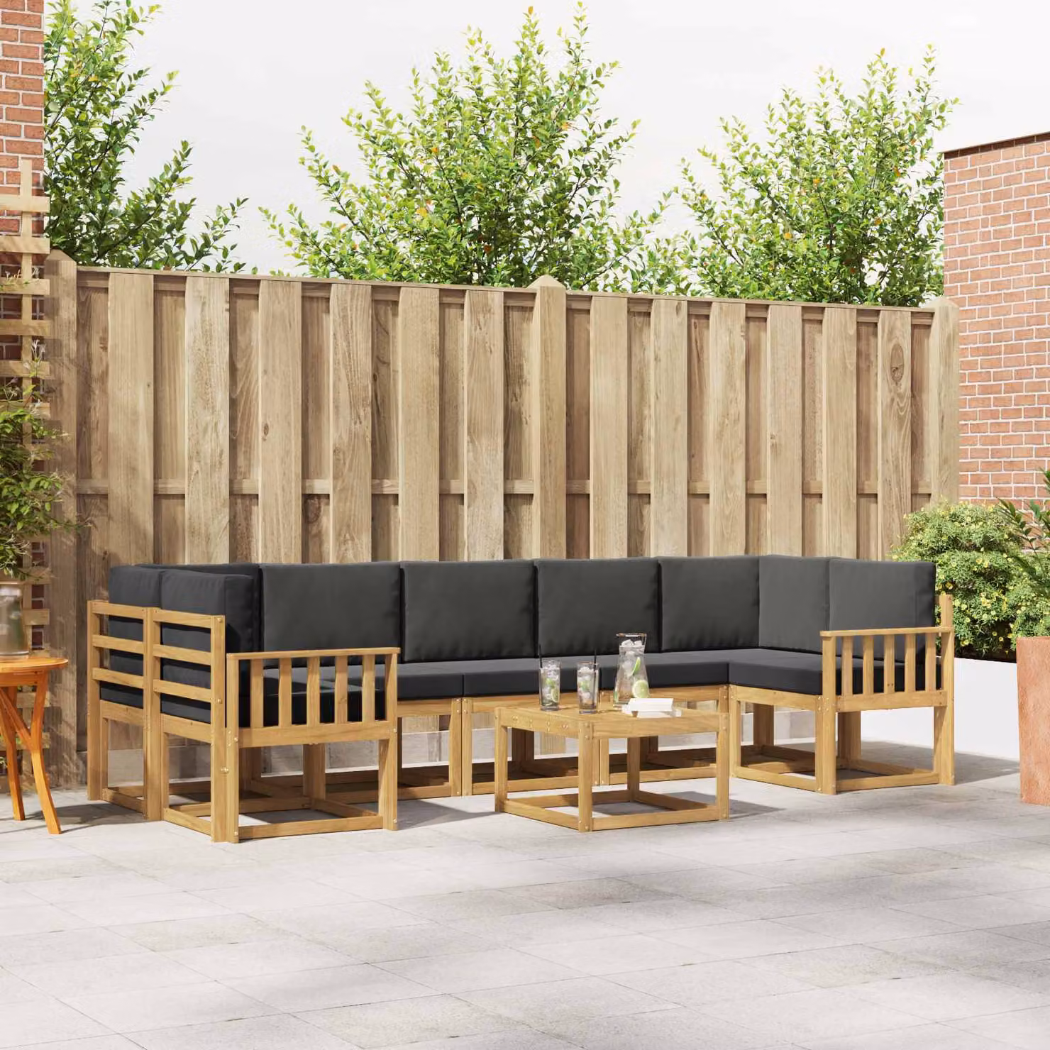 Set di divani da esterno vidaXL a forma di L in legno di acacia con cuscini, marrone e grigio