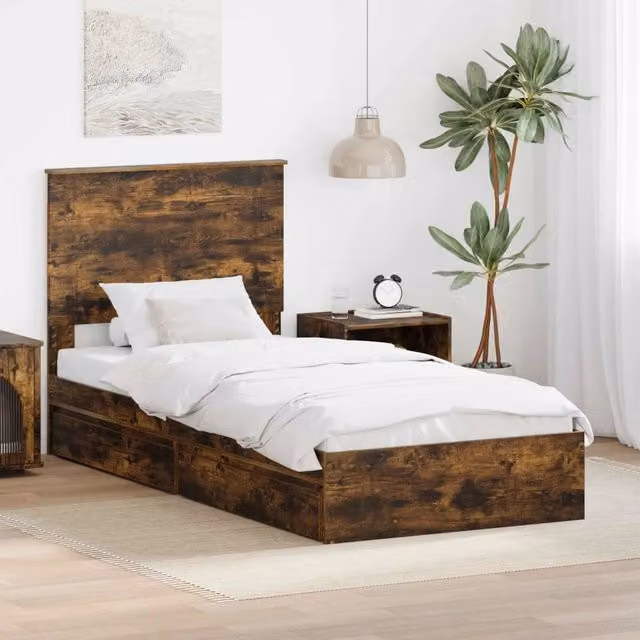 Letto con Contenitore Rovere fumé 100 x 200 cm 3409584