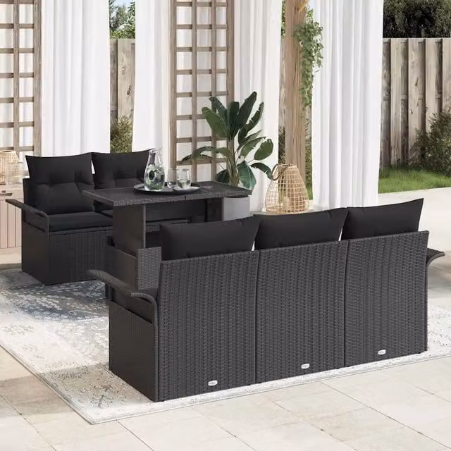 Set Divano da Giardino 6 pz Nero polyrattan 3348199