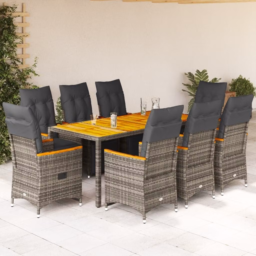 Maison Exclusive - Set da giardino bistrot 9 pezzi con cuscini grigio in polyrattan
