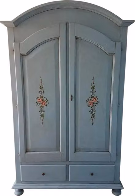 Armadio 2 porte in legno shabby chic azzurro decorato con motivi floreali Mobili 2G L/P/H: 125 x 61 x 200 cm – 1