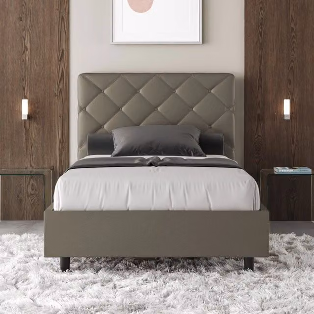 Letto imbottito Priya Ityhome in similpelle color beige, senza rete, L/P/H: 110 x 190 x 125 cm – 1