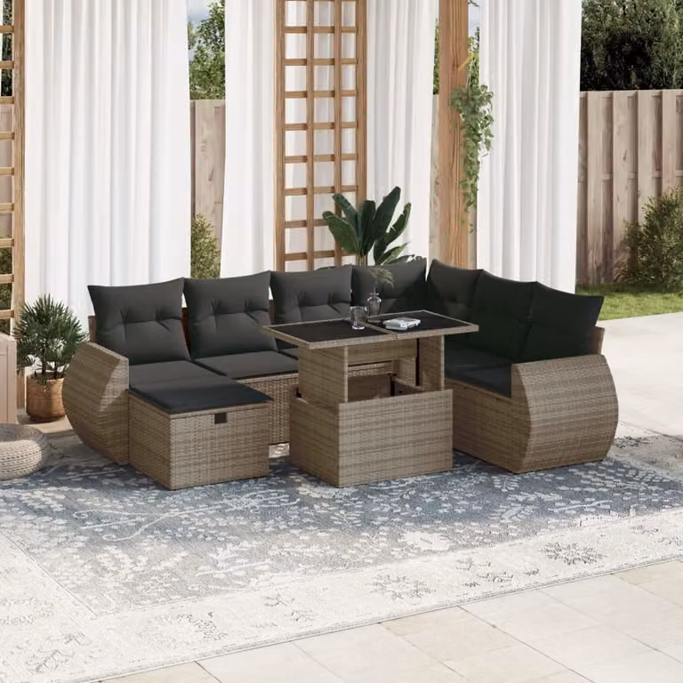 Set Divano da Giardino 8 pz vidaXL in Polyrattan Grigio con Cuscini e Tavolino