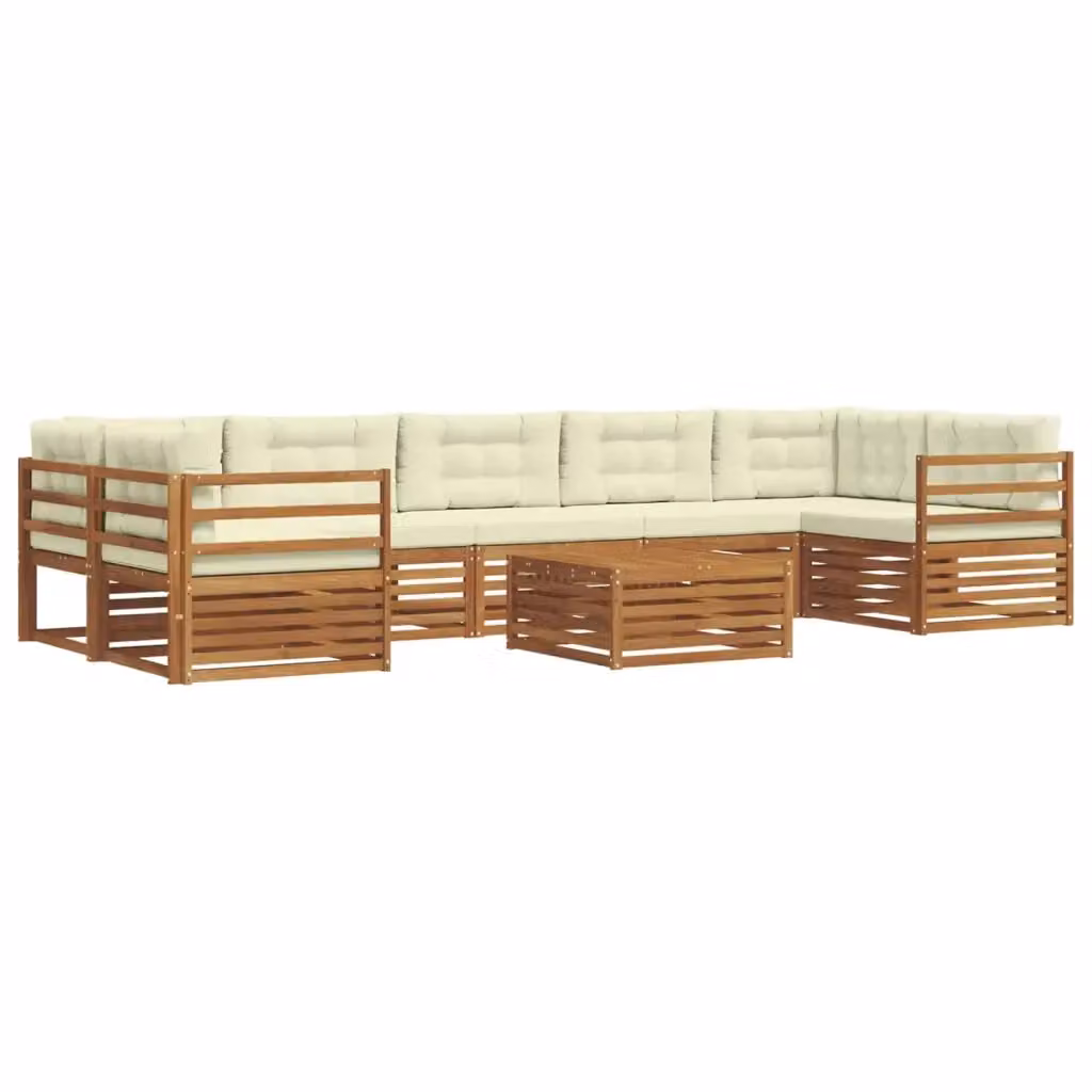 Set di divani da esterno a L con tavolino vidaXL in legno di acacia, colore beige e bianco, 8 pezzi – 2