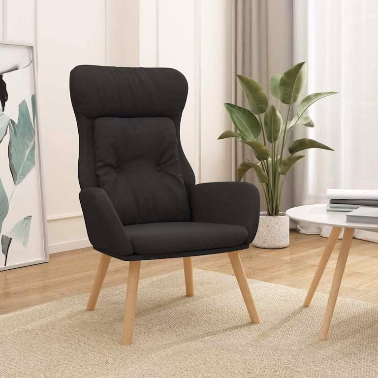 Poltrona rilassante vidaXL nera in tessuto con struttura in metallo e legno