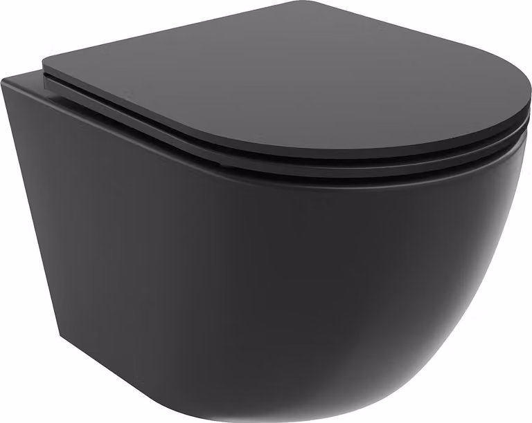 Mexen Lena vaso wc senza bordo con sedile a chiusura rallentata slim, duroplast, nero opaco - 30221085
