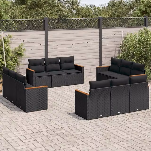 Set di Divani da Giardino a Forma di U vidaXL con Cuscini e Polyrattan Nero