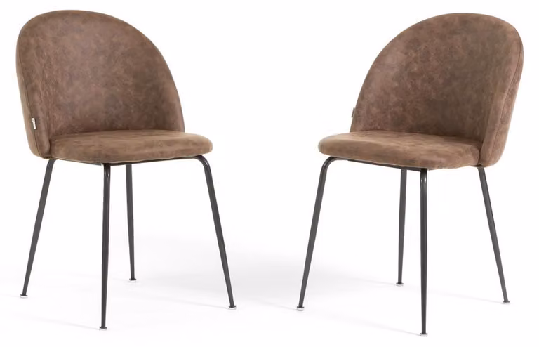 Set di 2 sedie da pranzo in ecopelle, imbottite con gambe in metallo, sedie moderne per cucina, sala da pranzo, bar e ristoranti SARA - tabacco/grigio scuro