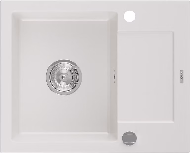 Mexen Enzo lavello in granito 1 vasca con scolapiatti 576 x 465 mm, bianco, sifone cromato - 6506571005-20