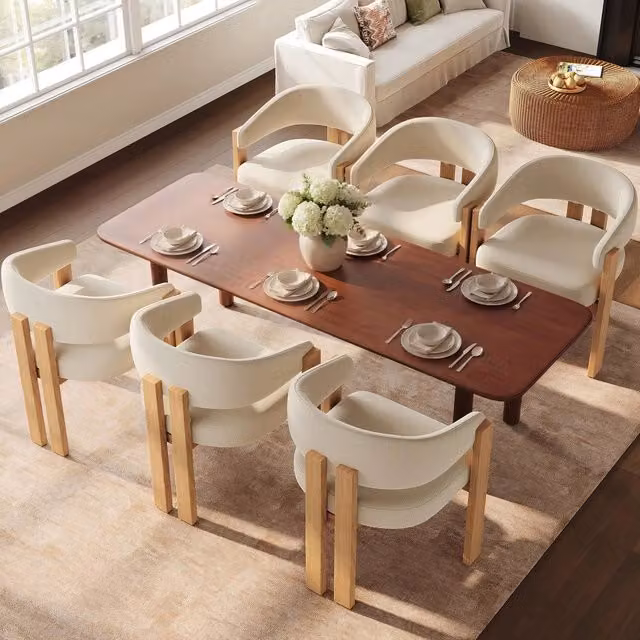 Set 6 Sedie da Pranzo ¨C Minimal ¨C Imbottite, Gambe Metallo Effetto Legno, Soggiorno Cucina