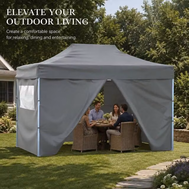 Pop-up Folding Tent With 4 Side Walls, 3 X 4.5 M, Anthracite