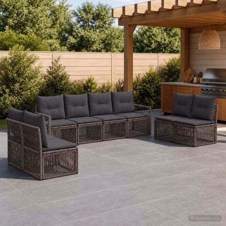 Set Divano da Giardino a L vidaXL 8 pz Grigio con Cuscini e Struttura in Metallo