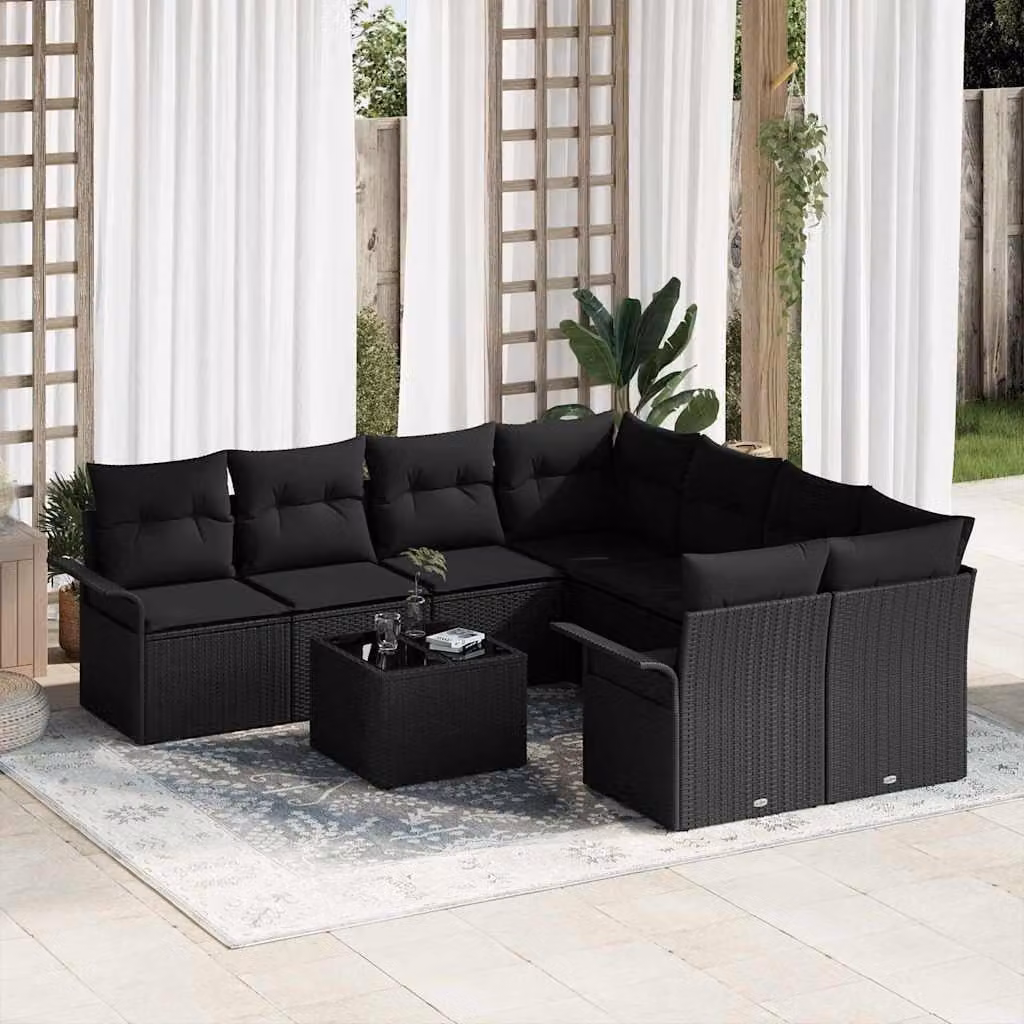 Maison Exclusive - Set Divano da Giardino 9 pcs Nero Poly Rattan