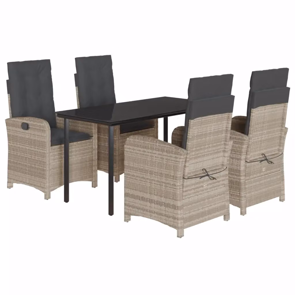 Set Pranzo da Giardino vidaXL in Polyrattan con Cuscini e Tavolo in Vetro, 5 Pezzi, Grigio Antracite – 2