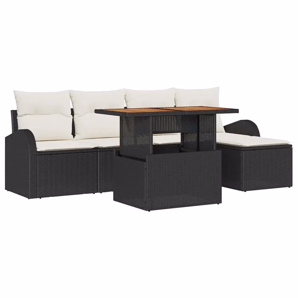vidaXL Set Divano da Giardino a L con 6 Pezzi in Acciaio Verniciato a Polvere e Cuscini, Nero e Beige – 2