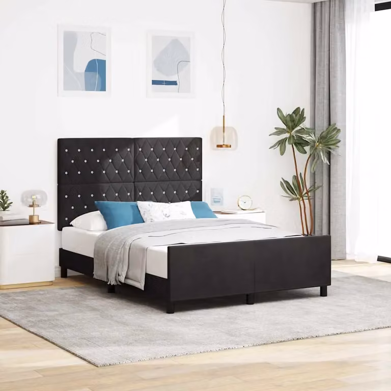 Letto a molle con testiera vidaXL in velluto nero, L/P/H: 140 x 190 x 128 cm