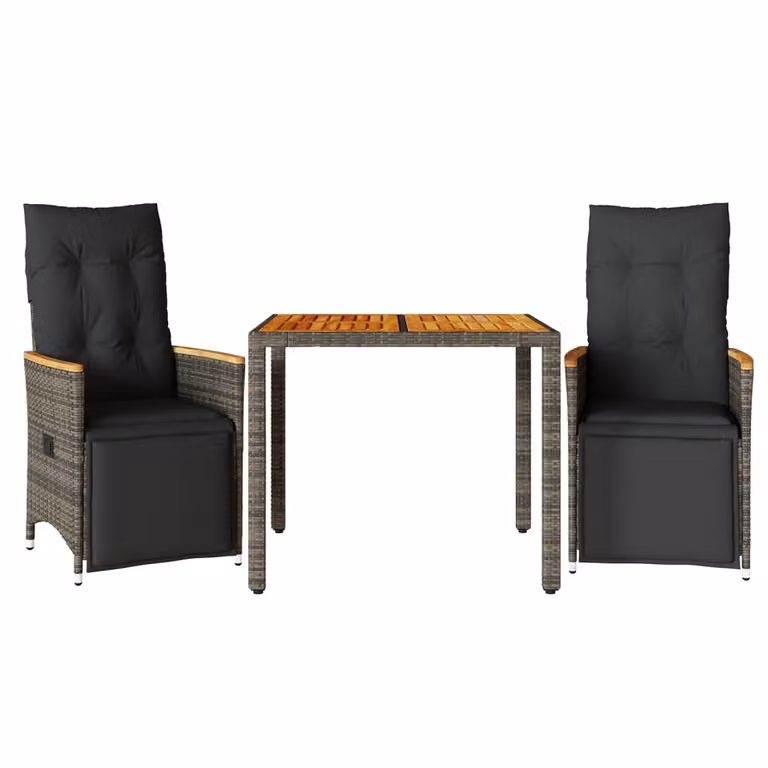 Set Bistrò da Giardino 3 pz con Cuscini in Polyrattan Grigio