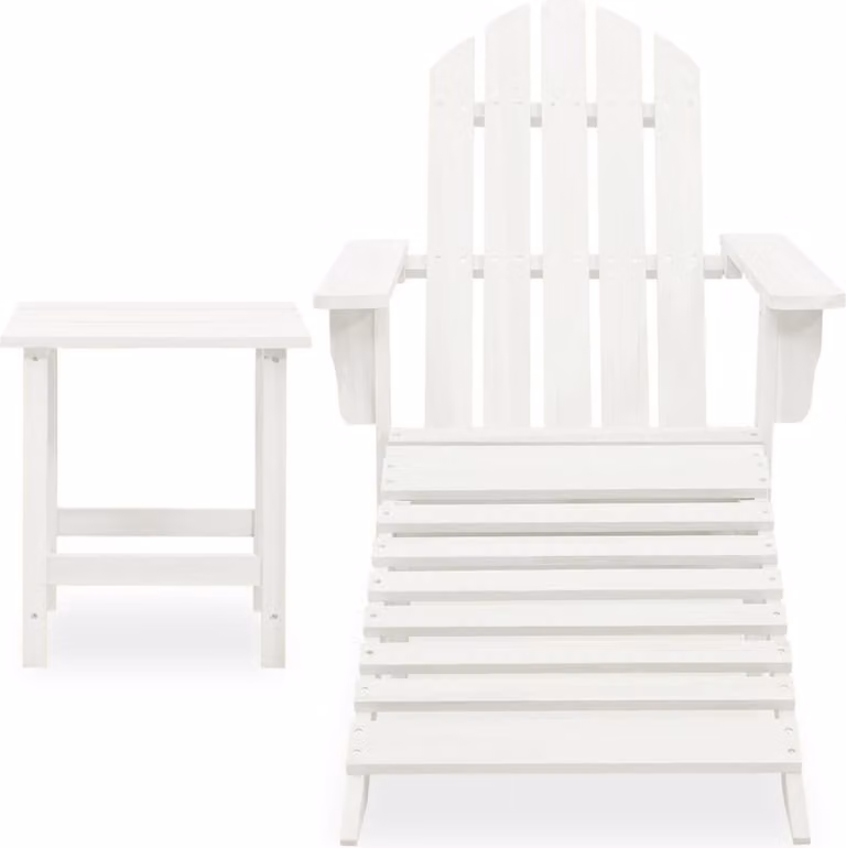 Sedia Adirondack con Ottomana e Tavolo in Abete Massello Bianco