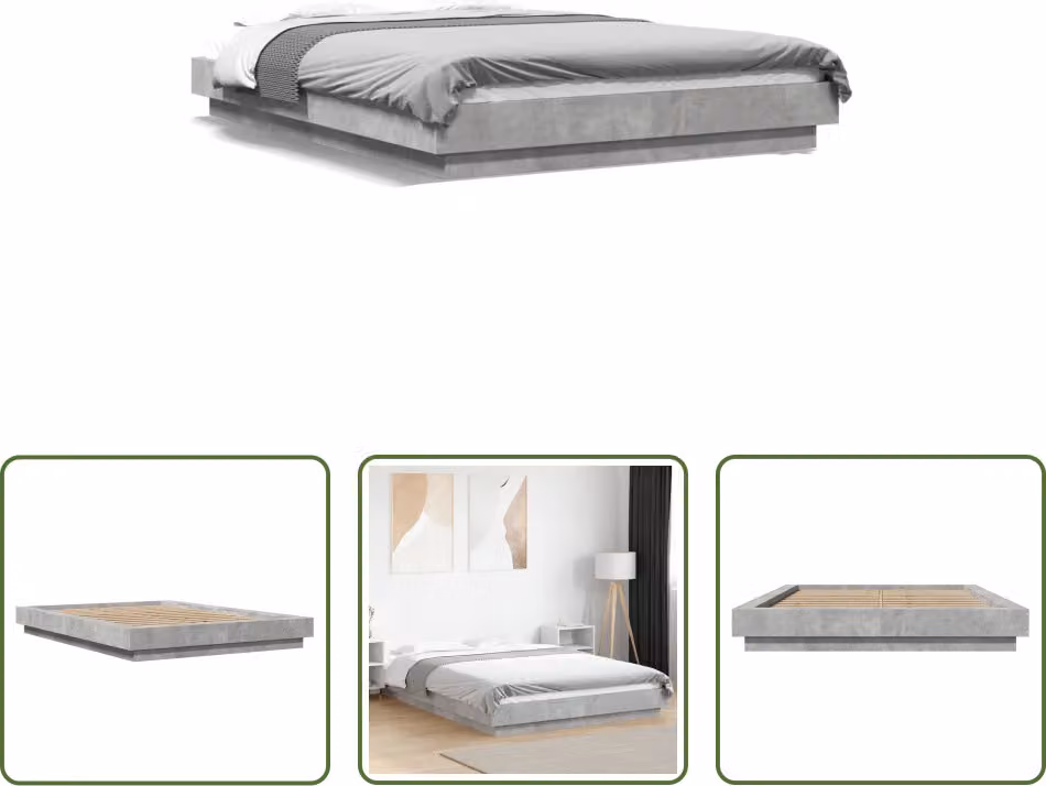 The Living Store Struttura per letto in cemento grigio 120x190 cm Materiale a base di legno